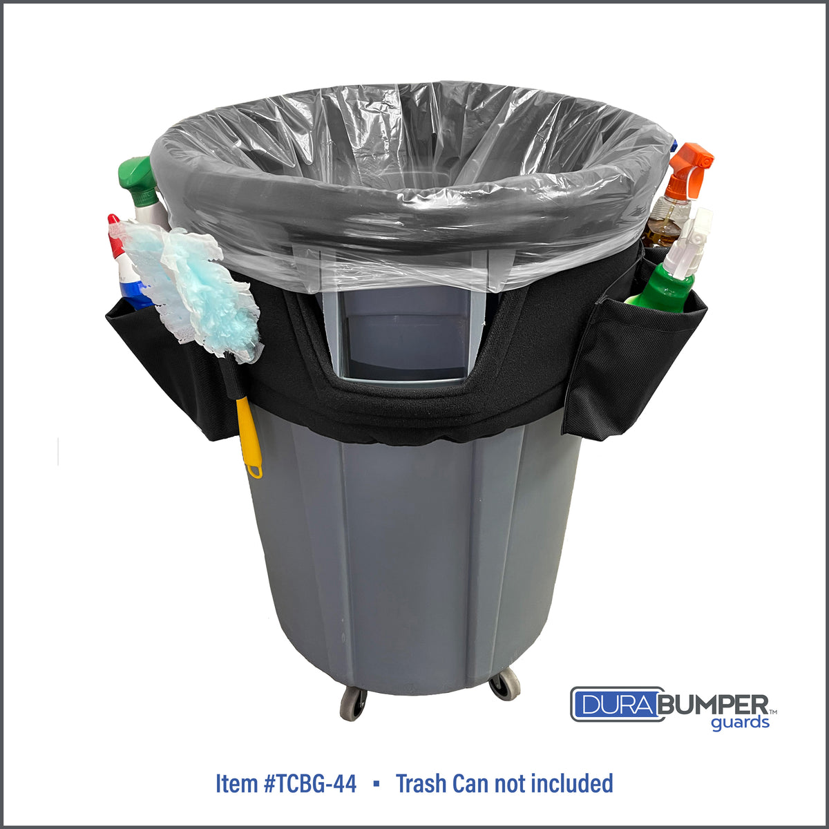 DuraBumper #TCBG-44 trash can bumper guard comes with 2 removable caddy pockets for supply organization.