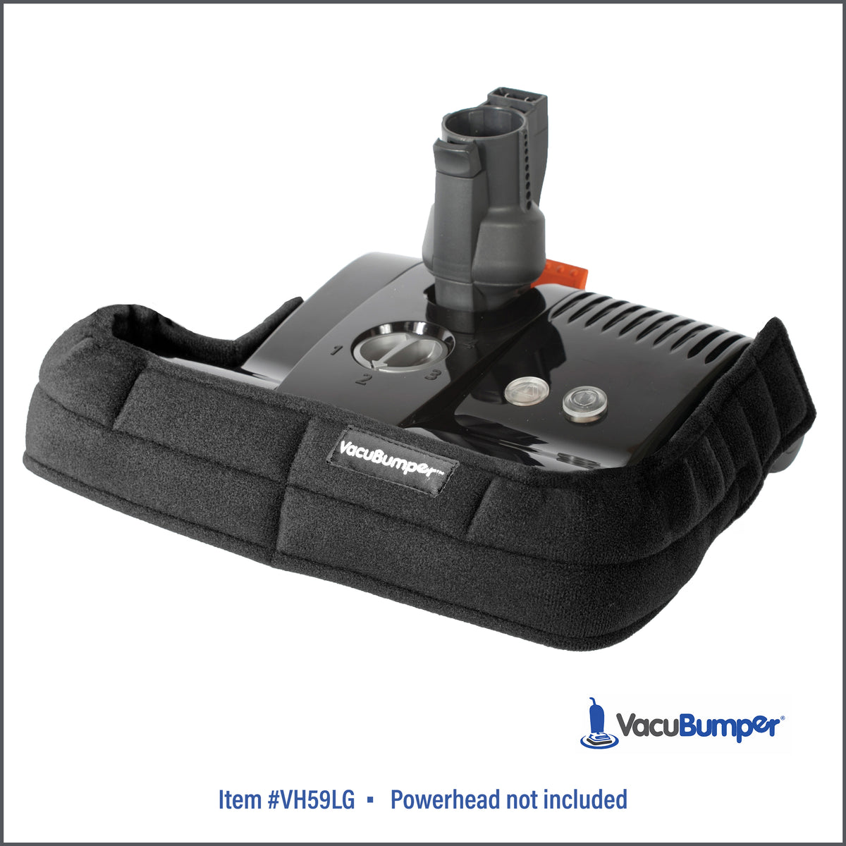 VacuBumper Item #VH59LG is a high-quality bumper guard that is designed with a universal fit  for larger powerhead's, like this L-shaped Sebo powerhead