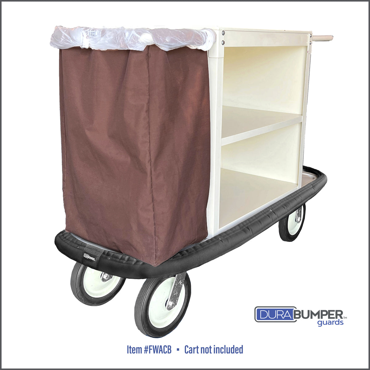 Full View of DuraBumpers Bumper Guard for Fobes style Housekeeping Cart, Item #FWACB offers a professional fit and appearance