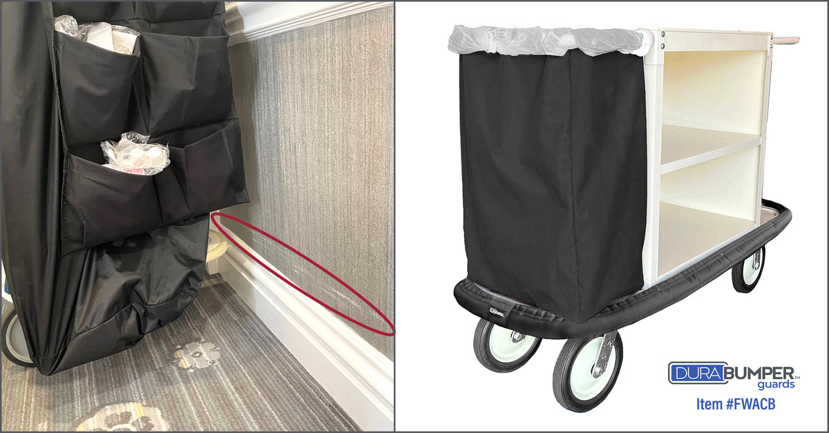 Housekeeping carts cause wall and interior damage if they are not protected with a DuraBumper Guard.  Item FWACB offers a professional fit and protects interiors from cart damage. 