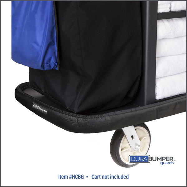 DuraBumper's custom made bumper guard for Rubbermaid style Housekeeping Carts, Item #HCBG is made of multi layers of premium materials that will protect decor from cart damage
