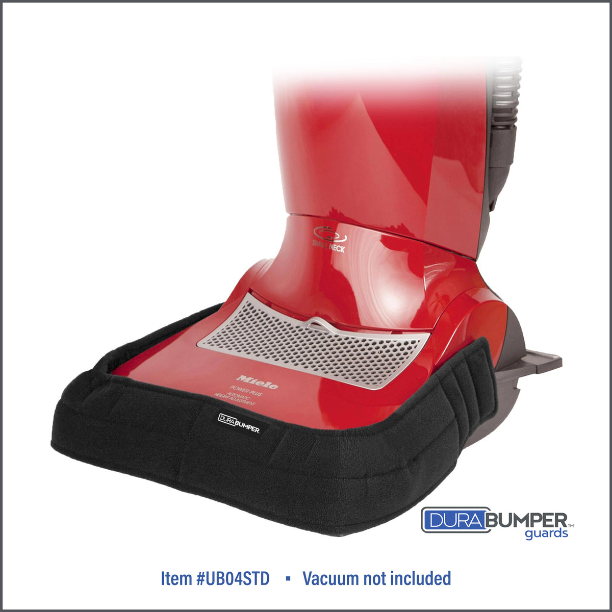 DuraBumper Item #UB04STD is a high-quality commercial bumper guard designed commercial upright vacuums with front widths 12” – 15”; and will protect the interior from vacuum damage